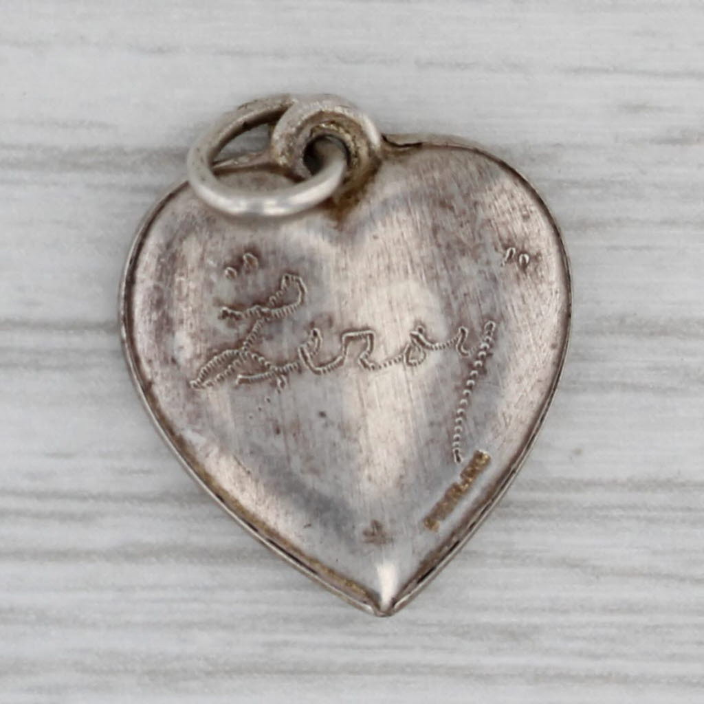 Gray Vintage Puffy Heart US Army Charm Sterling Silver Engraved Pendant