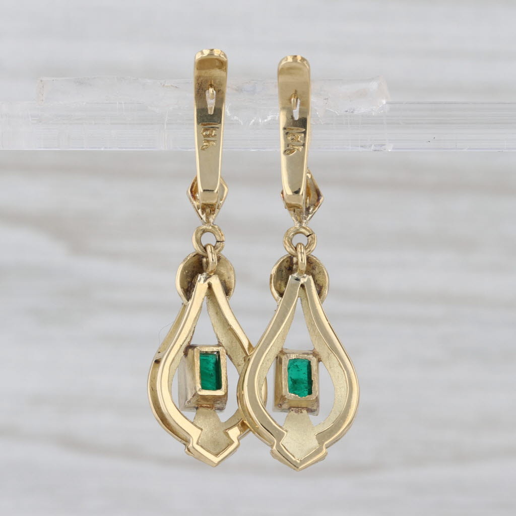 Vintage 0.55ctw Emerald Knot Dangle Earrings 16k Yellow Gold