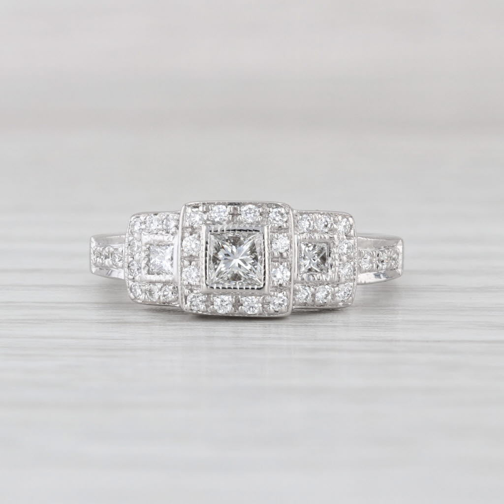 0.52ctw Diamond Engagement Ring 14k White Gold Size 5.5 3-Stone Halos