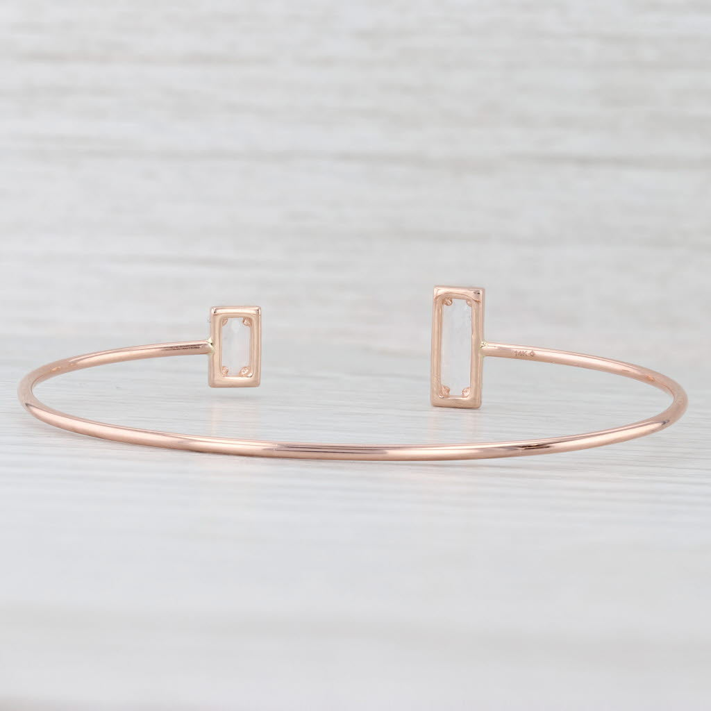 Light Gray New Moonstone Diamond Halo Cuff Bracelet 14k Rose Gold 6.75" Adjustable