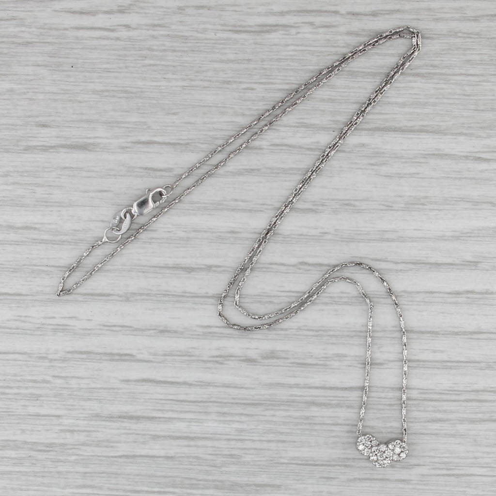 0.23ctw Diamond 3-Cluster Pendant Necklace 14k White Gold 18" Bar Links