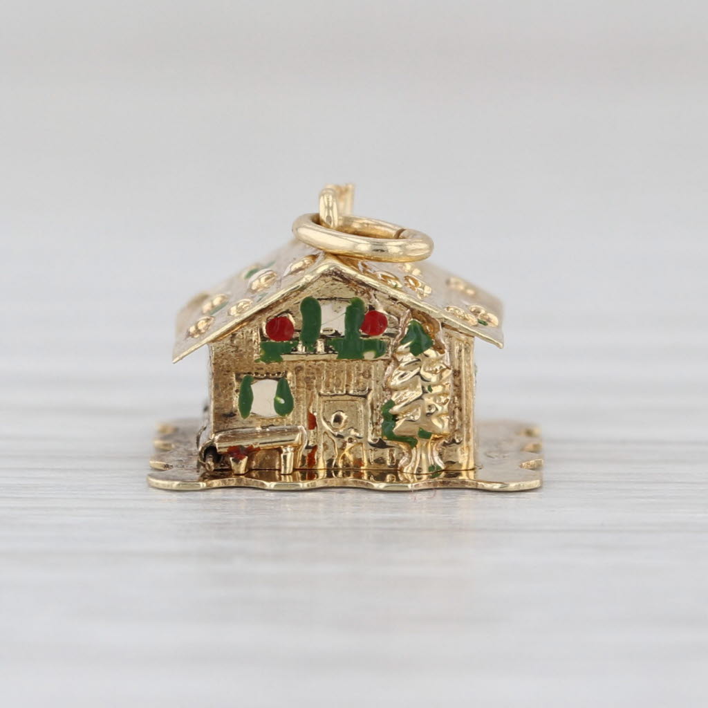 Small House Cabin Charm 14k Yellow Gold Opens Vintage European