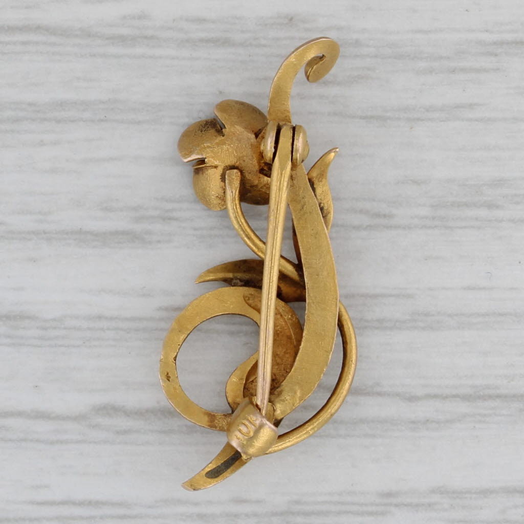 Gray Art Nouveau Pearl Flower Pin 10k 14k Yellow Gold Antique Brooch
