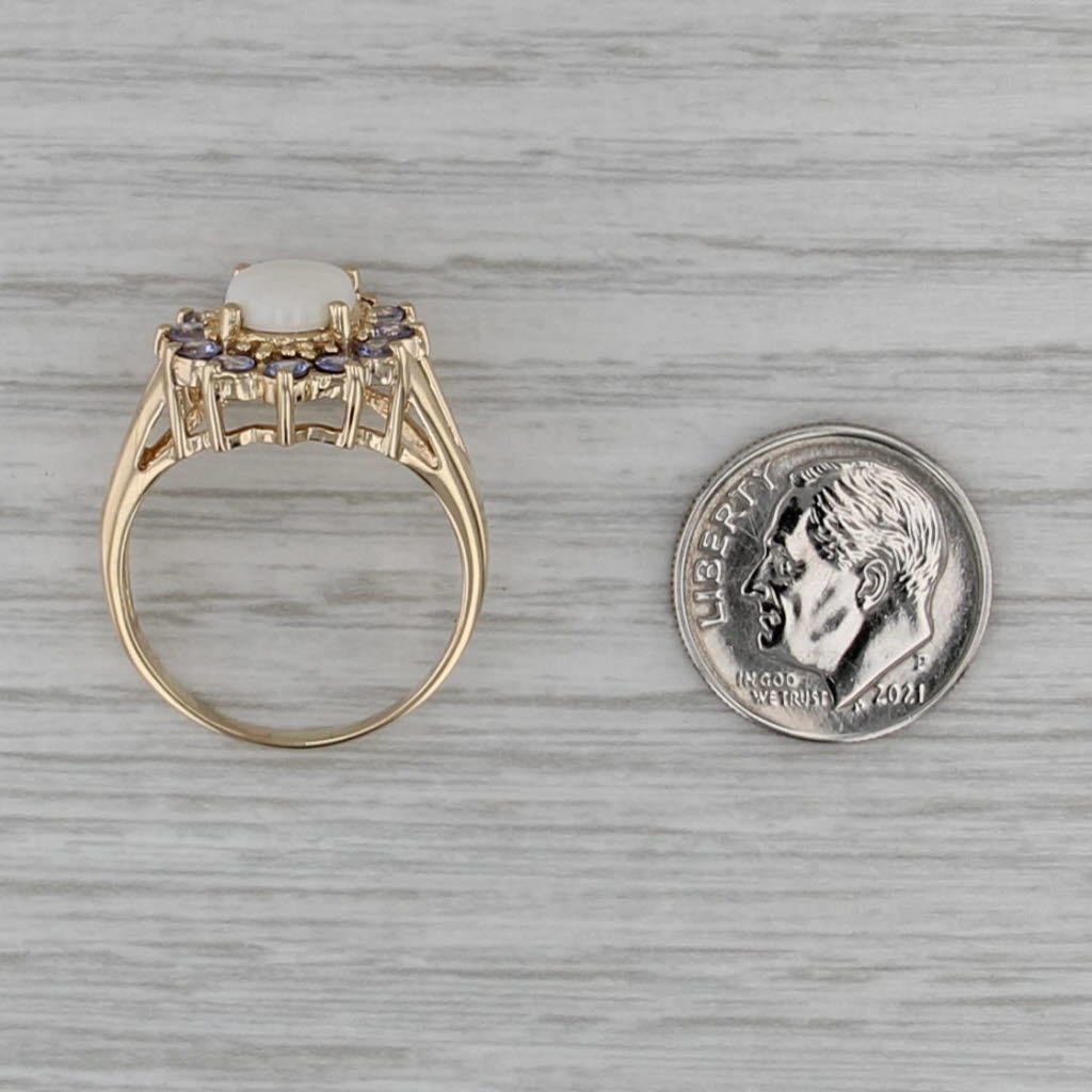 Oval Cabochon 1ctw Tanzanite Halo Ring 14k Yellow Gold Size 8.75