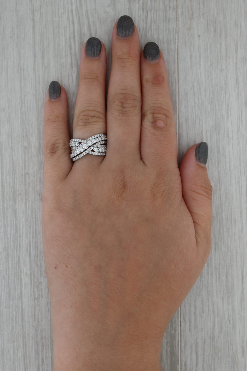Multiband 1.09ctw Lab Created Diamond X Ring 14k White Gold Size 7.25