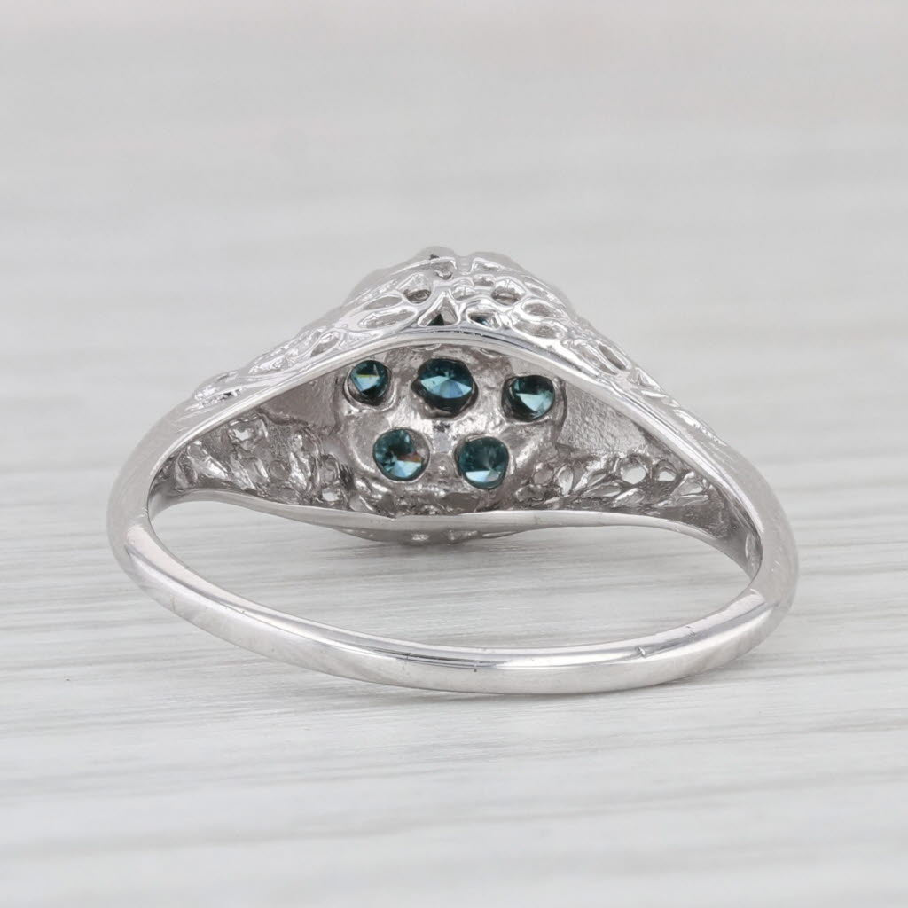 Light Gray 0.25ctw Blue Diamond Cluster Flower Ring 10k White Gold Size 6 Floral Openwork