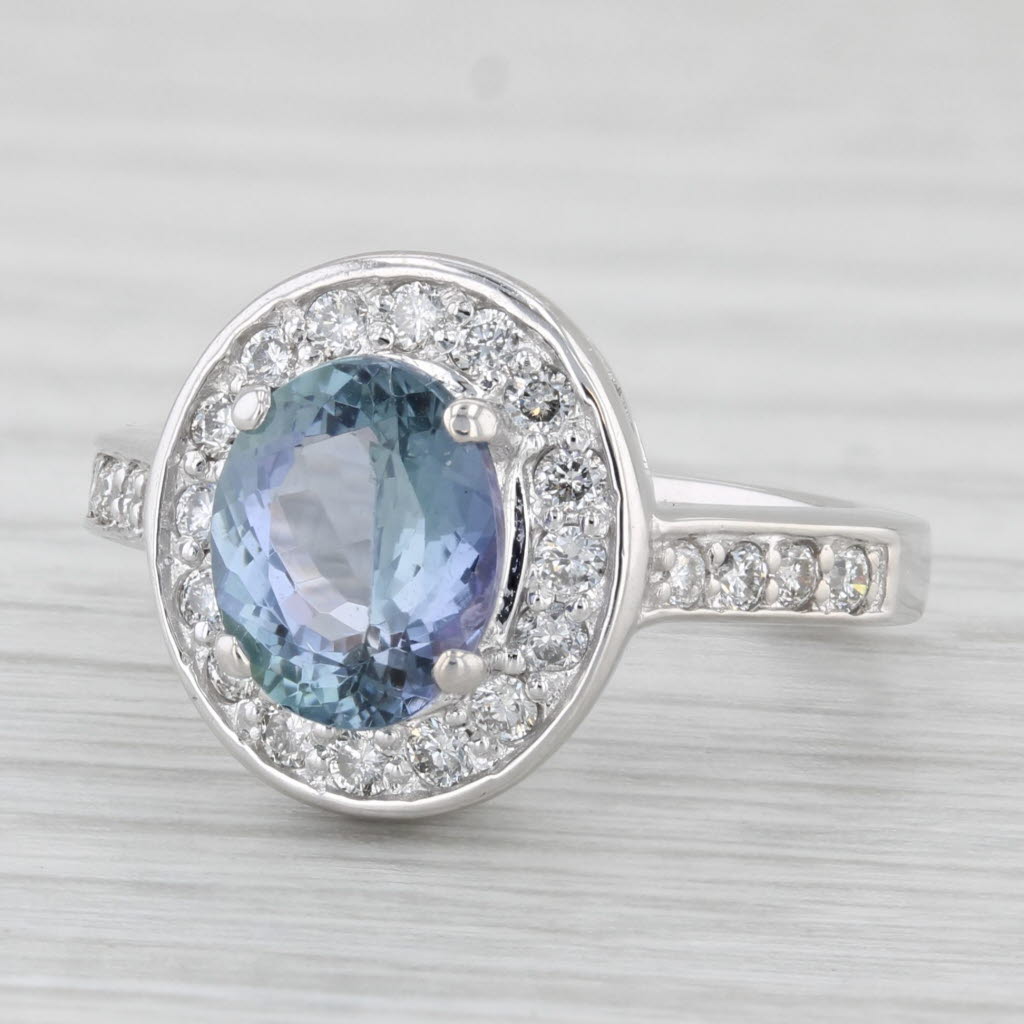Light Gray 2.20ctw Oval Tanzanite Diamond Halo Ring 14k White Gold Engagement Size 4.75 HKD