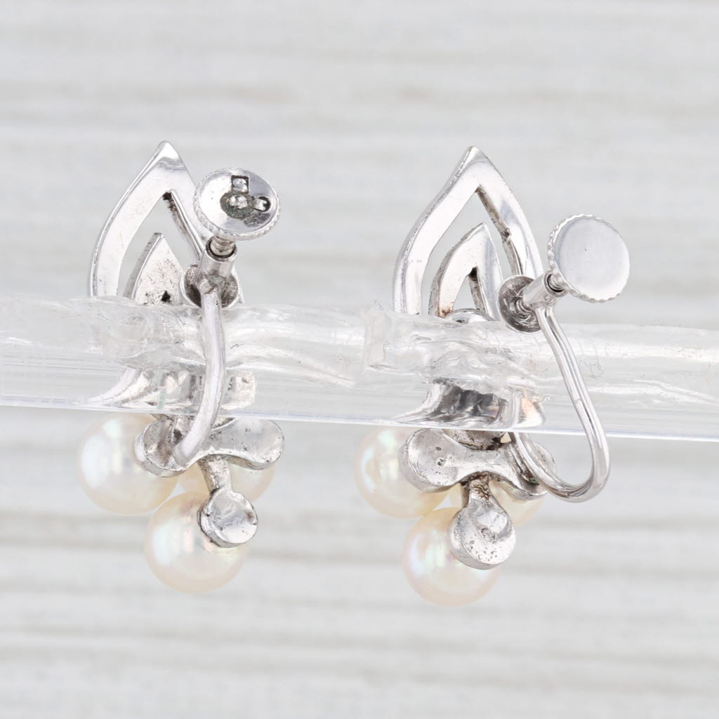 Light Gray Vintage Mikimoto Cultured Pearl Cluster Earrings Sterling Silver Screw Back
