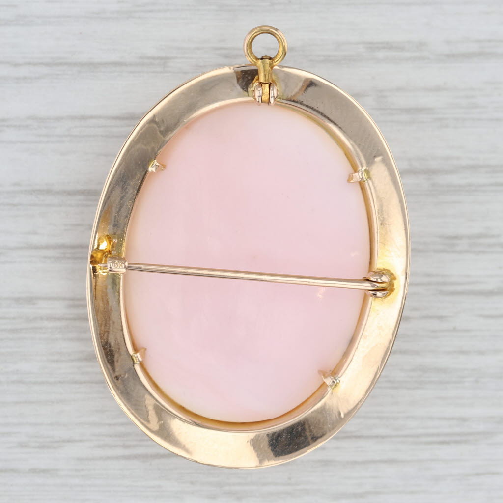 Light Gray Vintage Carved Shell Brooch Pendant 10k Yellow Gold Ornate Pin