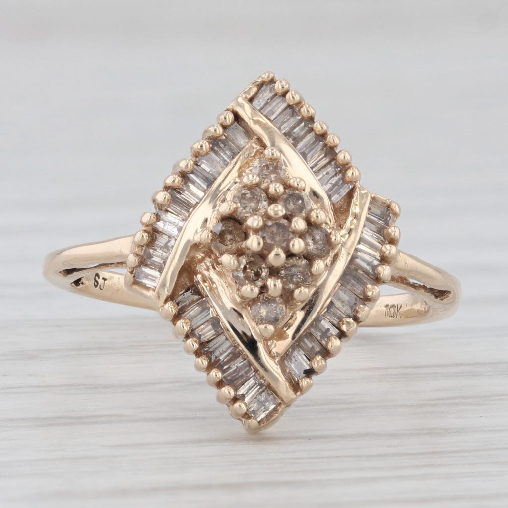 Light Gray 0.40ctw Diamond Cluster Halo Ring 10k Yellow Gold Size 7.25