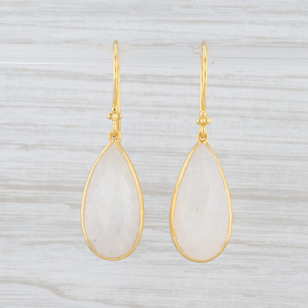 New Nina Wynn Moonstone Teardrop Earrings Sterling Gold Vermeil Hook Posts