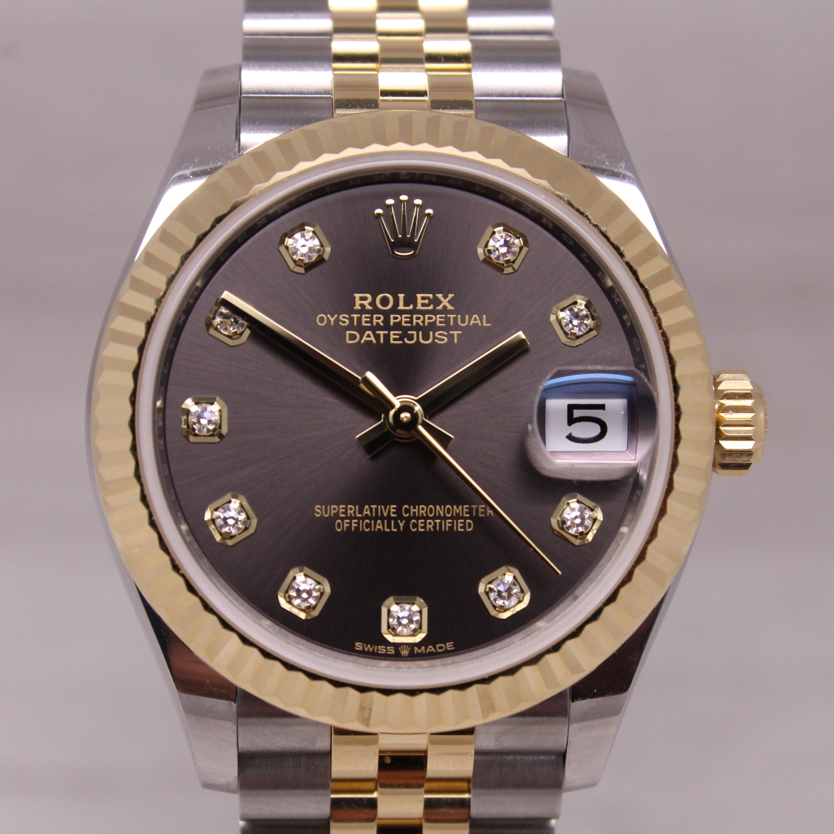 2026 Rolex Datejust 31mm 278273 18k Steel Gold Watch Grey Diamond Dial Box Card