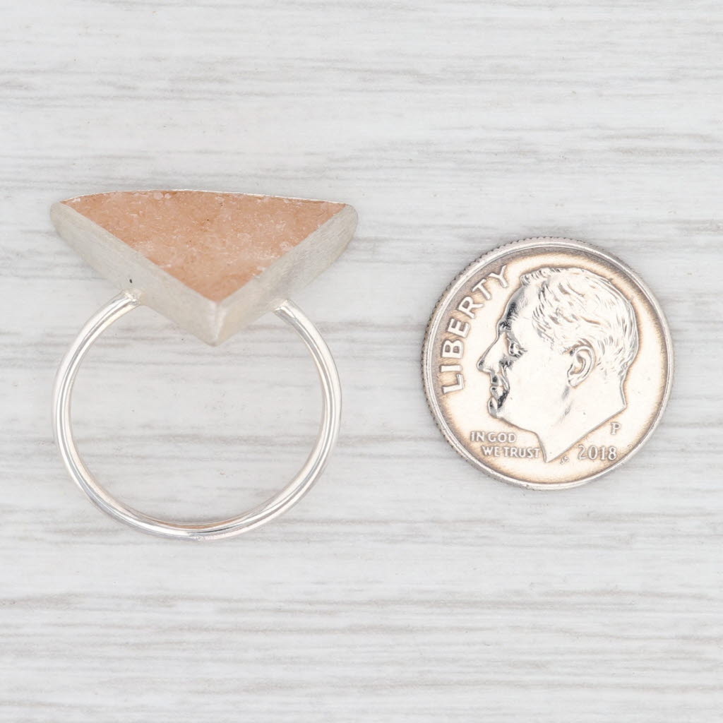 New Nina Wynn Trio Sand Druzy Quartz Triangle Ring Sterling Silver Size 7.25