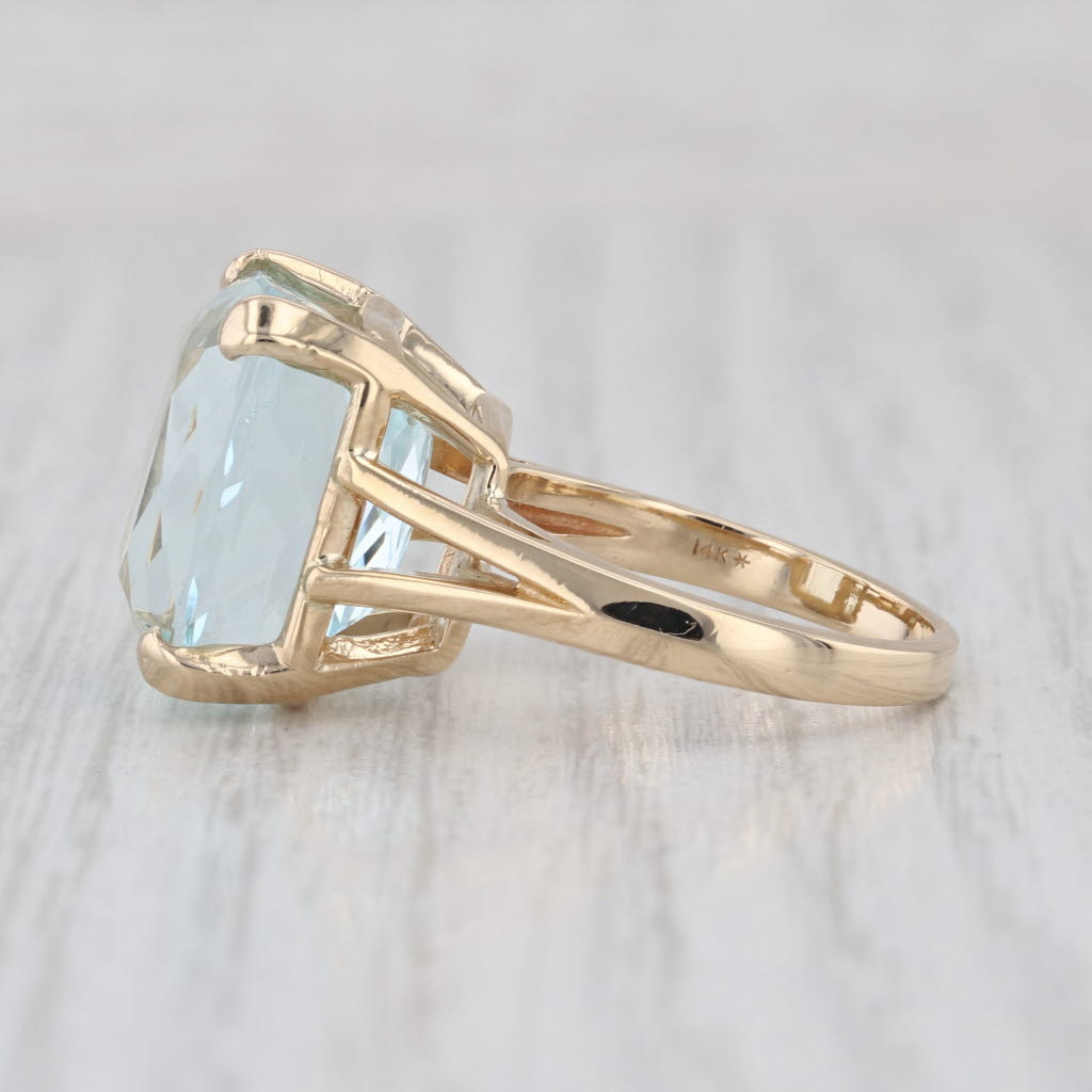 12.40ct Aquamarine Solitaire Ring 14k Yellow Gold Size 6.25 Cocktail