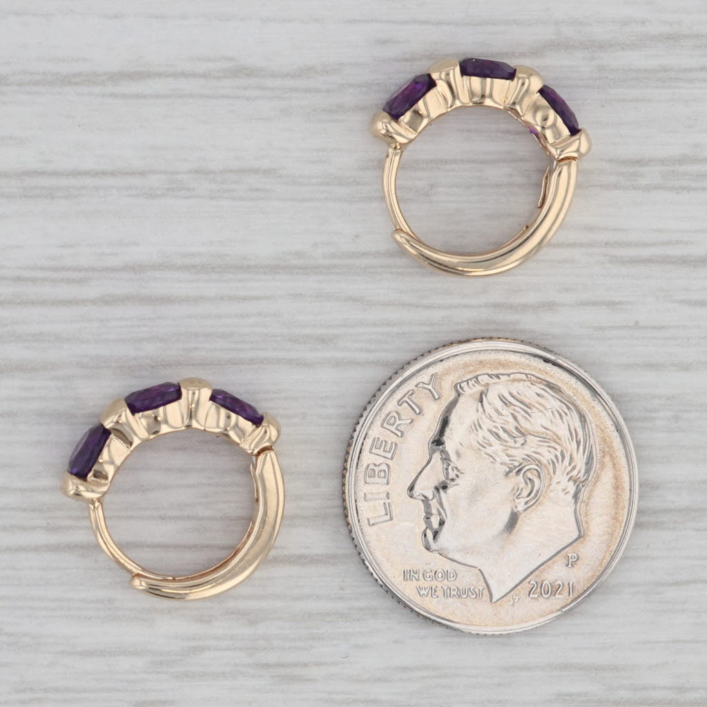 Gray 1.30ctw Amethyst Small Hoop Huggie Earrings 14k Yellow Gold Hinged Snap Top