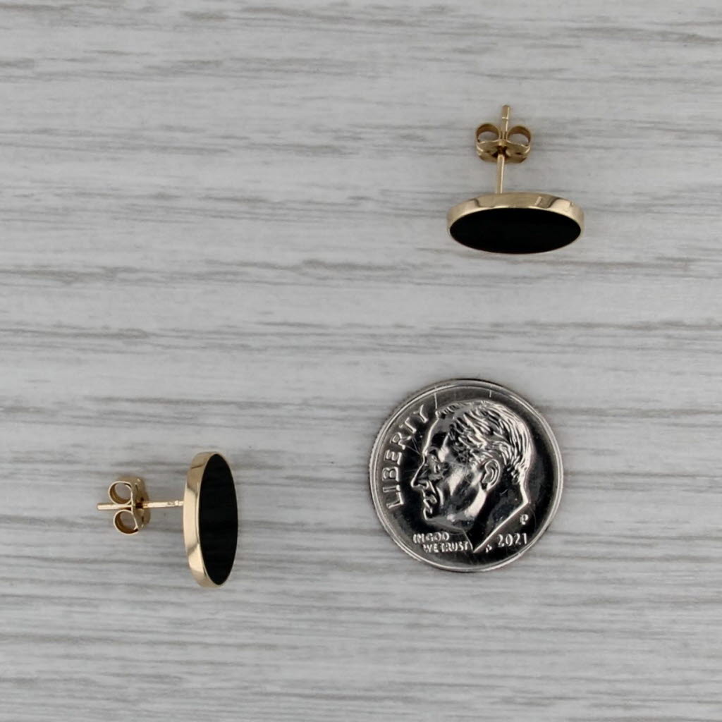 Oval Onyx Stud Earrings 14k Yellow Gold Studs