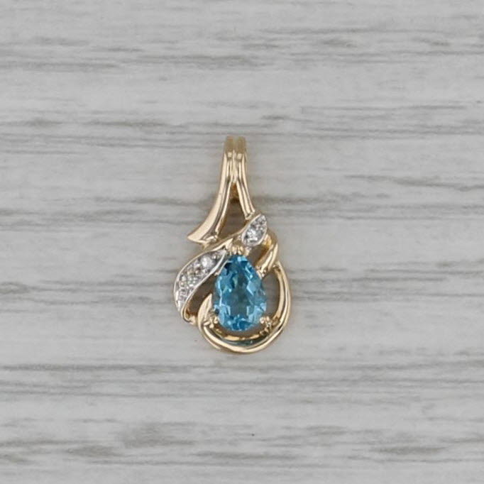 0.50ct Blue Topaz Diamond Teardrop Pendant 14k Yellow Gold Small Pear Drop
