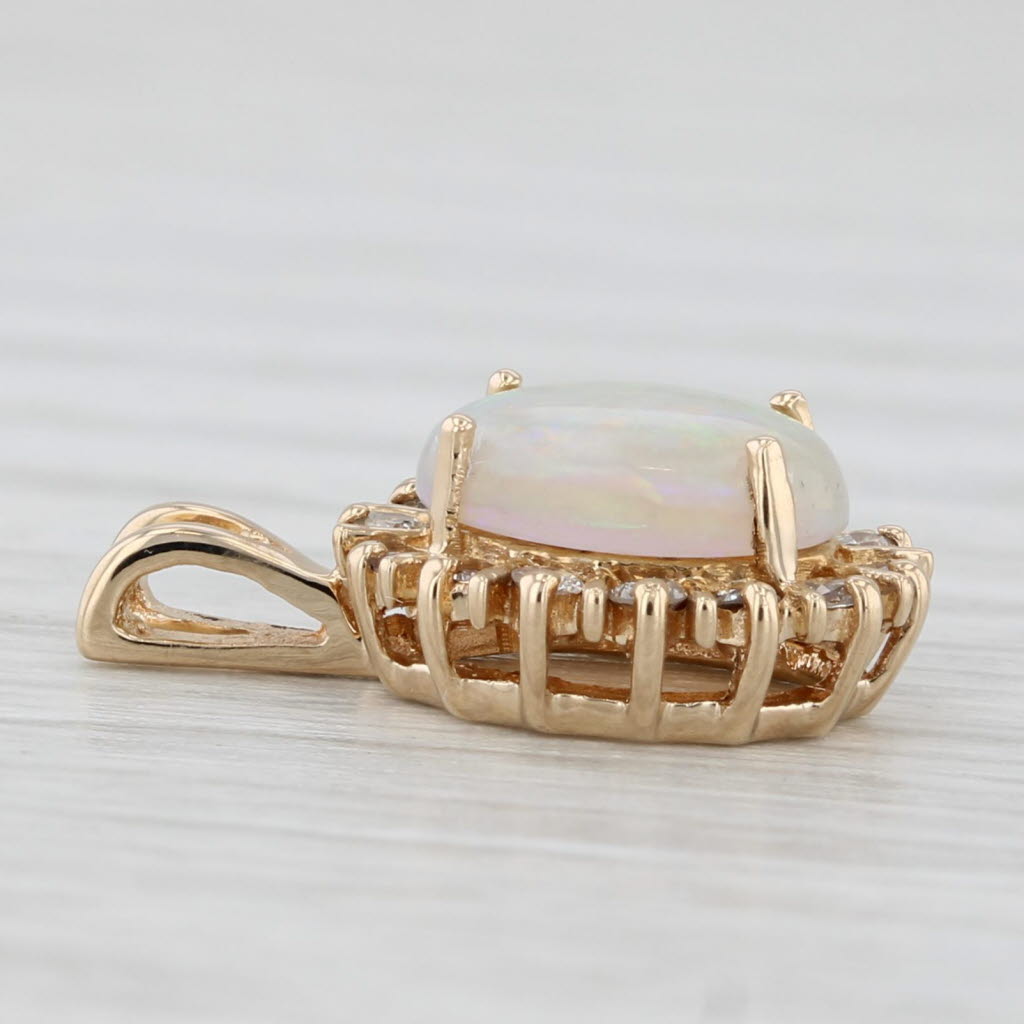 Light Gray Opal Diamond Halo Pendant 14k Yellow Gold Small Drop