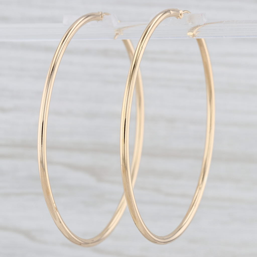 Light Gray Large Round Hoop Earrings 18k Yellow Gold Snap Top 54.1mm