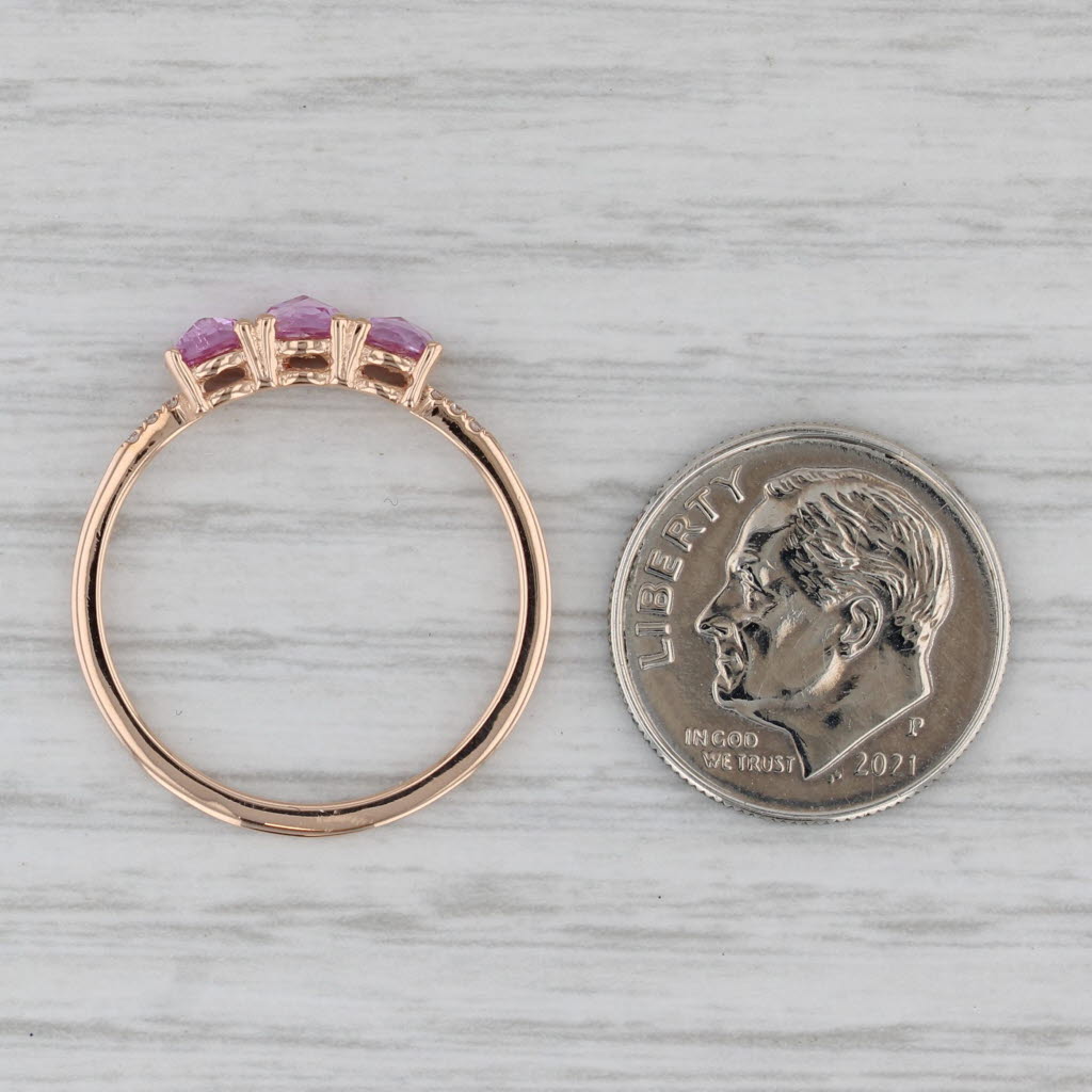 Gray 0.96ctw Pink Sapphire 3-Stone Ring 14k Rose Gold Diamond Accents Size 8.5