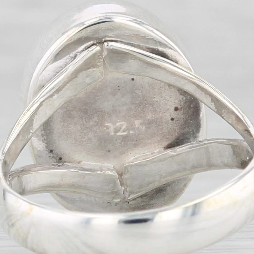 Light Gray Rutilated Quartz Oval Cabochon Solitaire Ring Sterling Silver Size 6.75-7