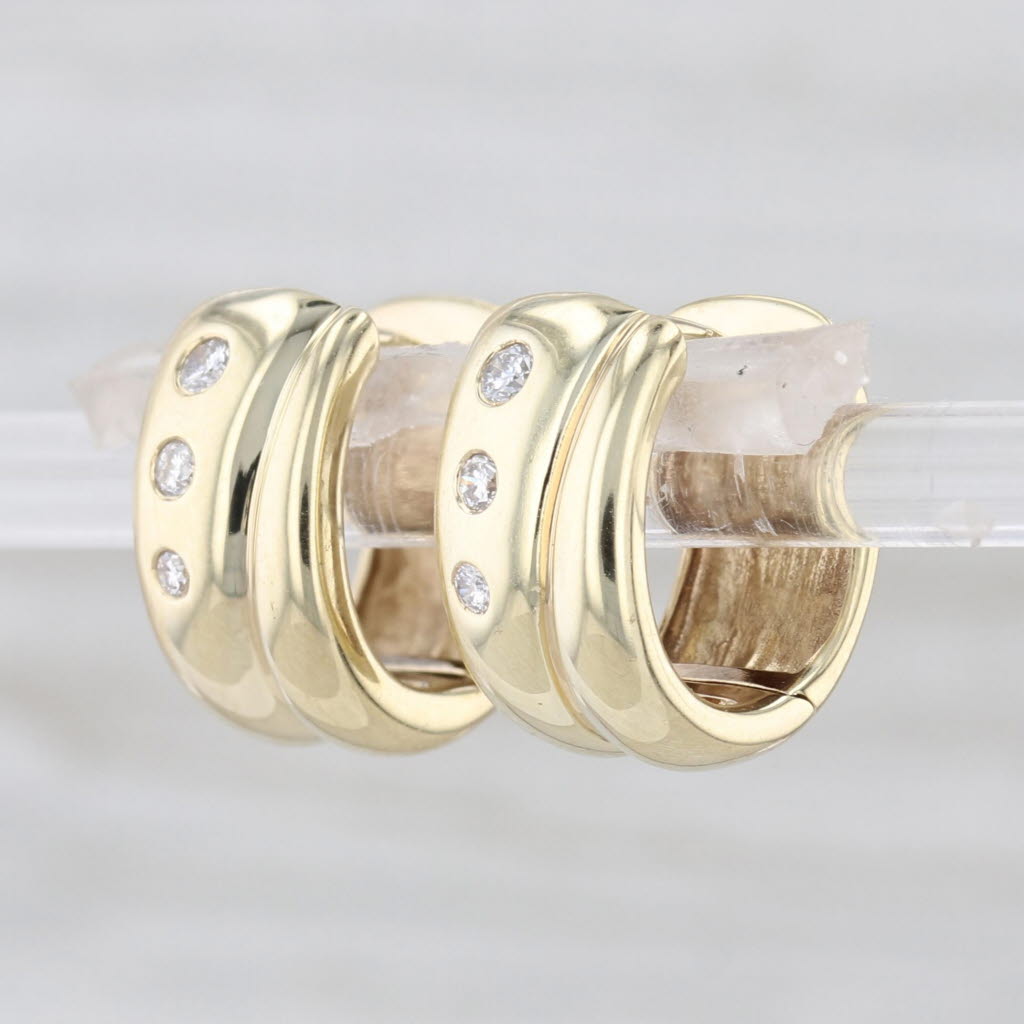 0.10ctw Diamond Dots Hoop Huggie Earrings 14k Yellow Gold Snap Top Round Hoops