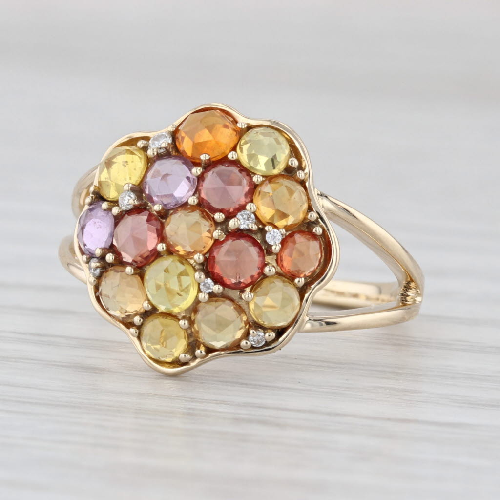 1.69ctw Multi-Color Sapphire Diamond Cluster Ring 14k Yellow Gold Size 7.75