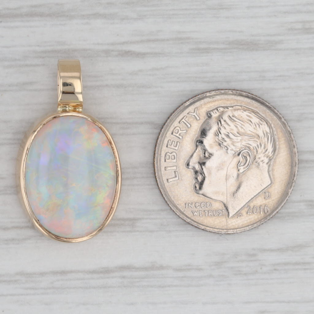 Colorful Opal Pendant 14k Yellow Gold Oval Cabochon Solitaire