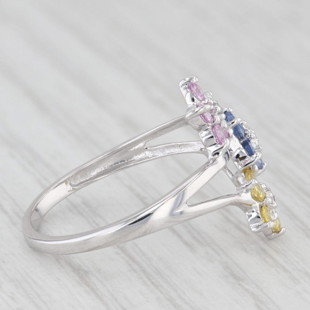 Light Gray 0.63ctw Blue Pink Yellow Sapphire Flowers Bypass Ring 10k White Gold Size 7.25