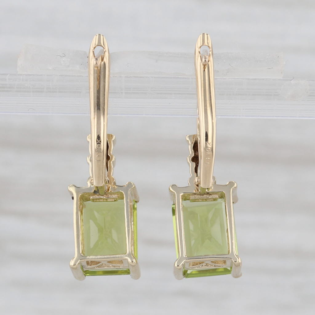 3.66ctw Peridot Diamond Drop Earrings 10k Yellow Gold Snap Backs