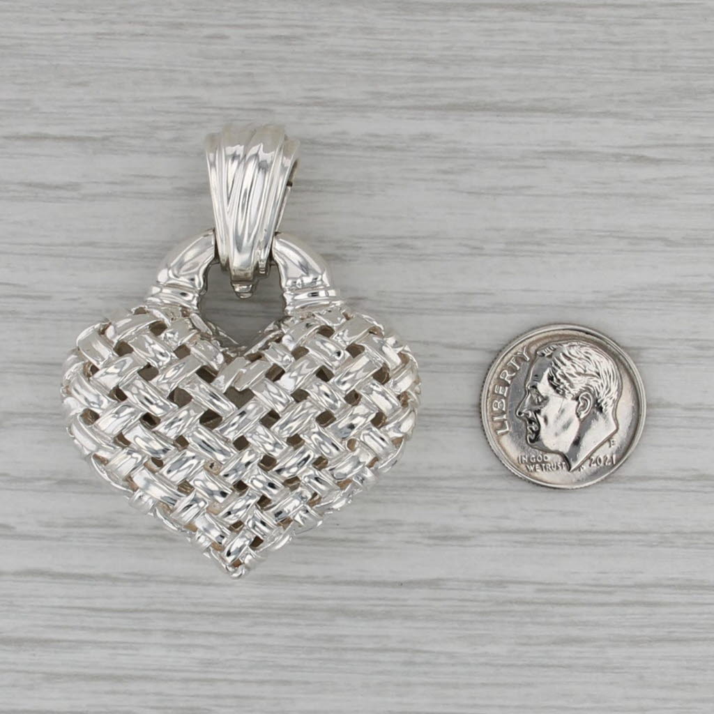 Slane & Slane Large Basketweave Heart Pendant Sterling Silver Enhancer Clip Bail