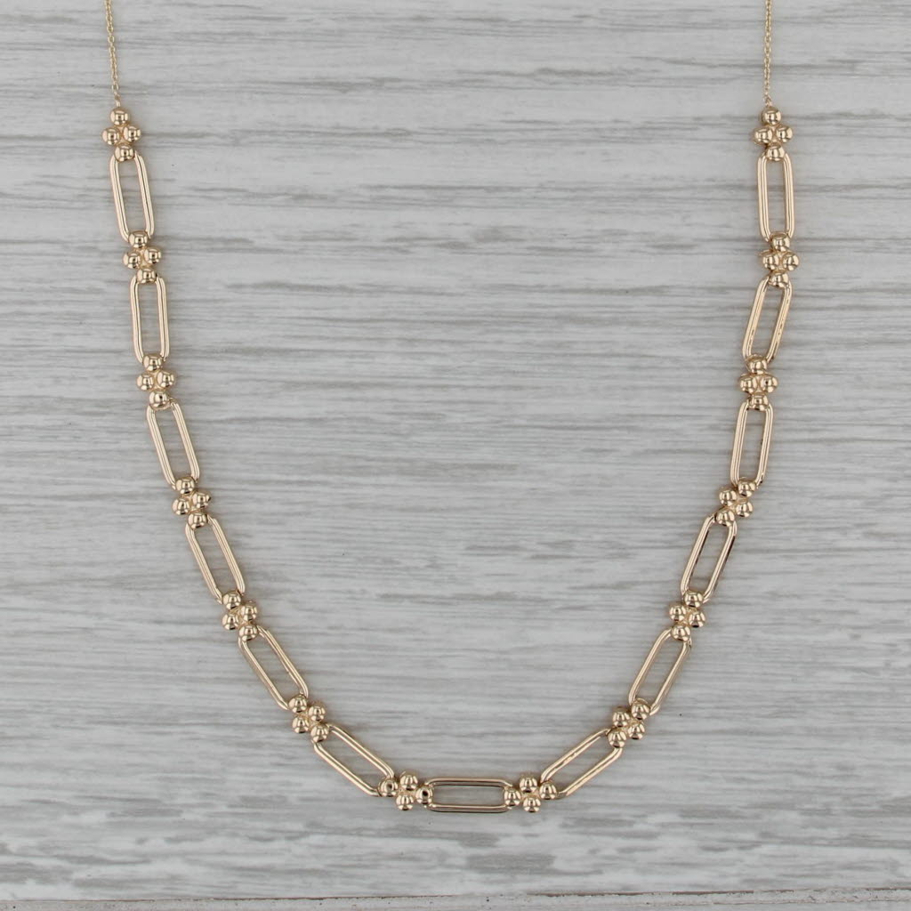 Bead Clusters Oval Link Necklace 14k Yellow Gold Cable Chain 16" 18"