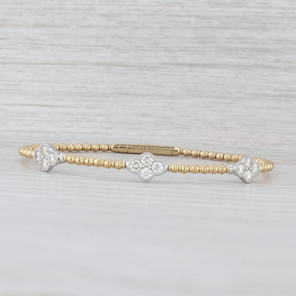 New 1ctw Diamond Flowers Flexible Bangle Bracelet 14k Yellow White Gold 6.5"