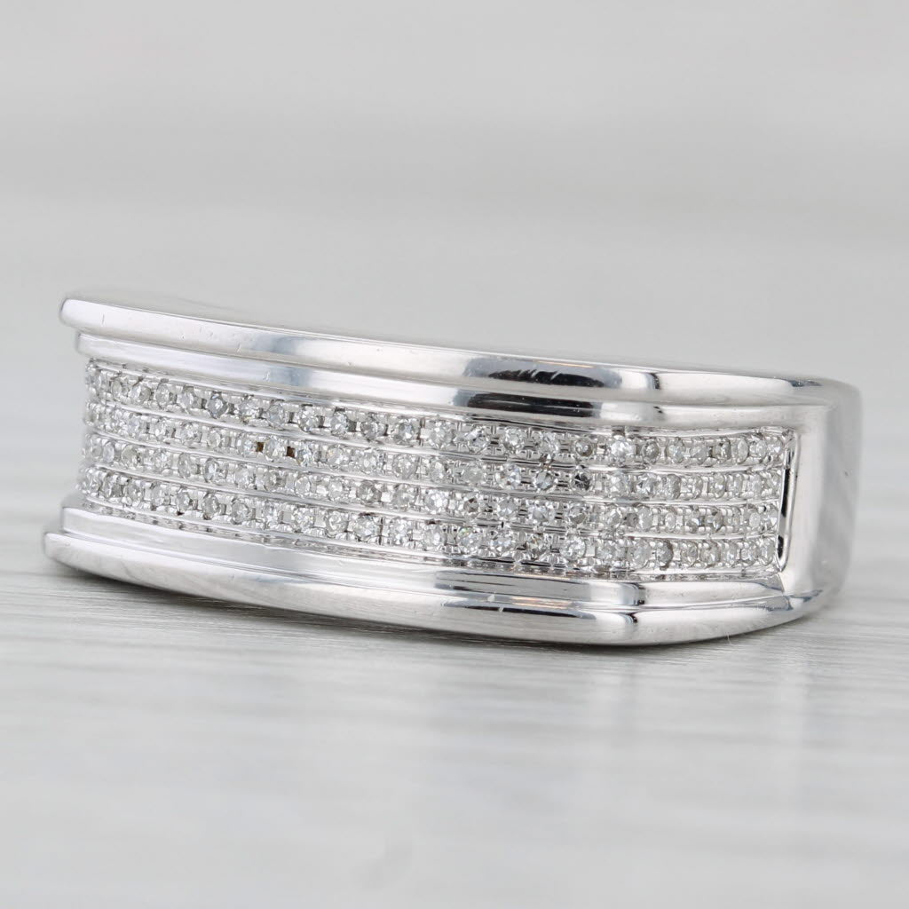 Light Gray 0.32ctw Diamond Men's Wedding Band 10k White Gold Size 10.5