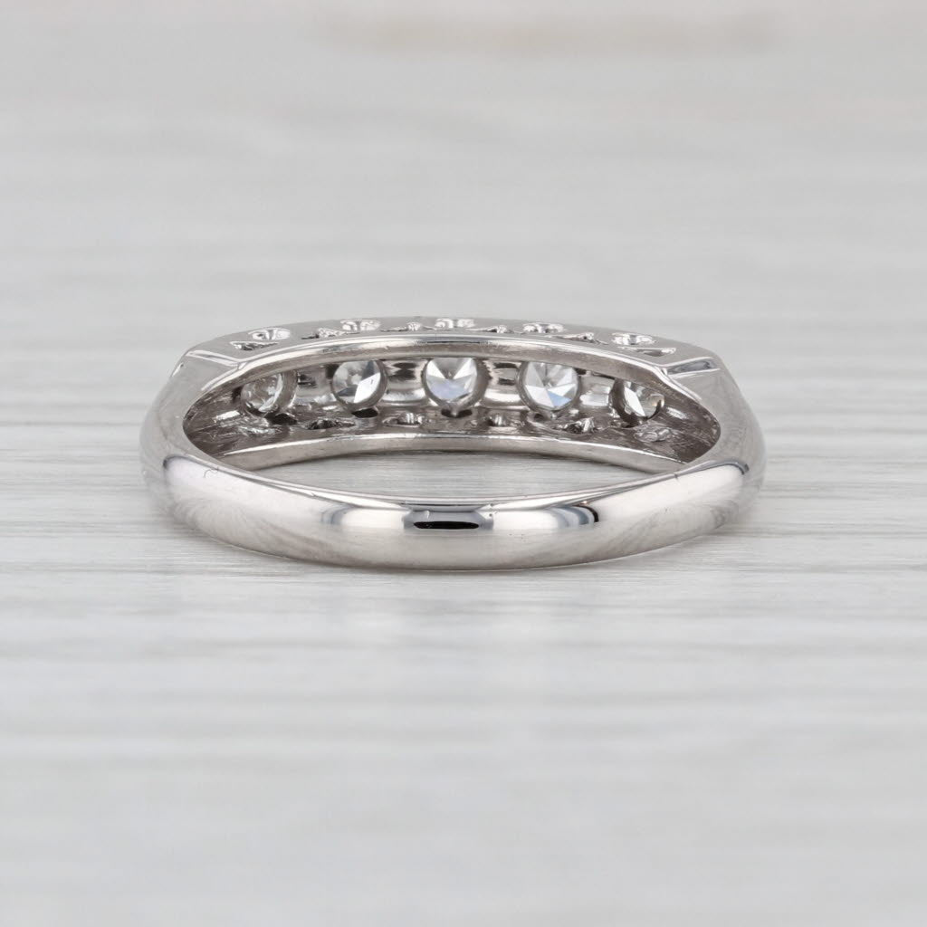 Vintage 0.21ctw Diamond Wedding Band 14k White Gold 5-Stone Size 8.25