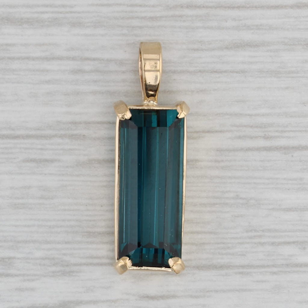 Gray 6ct Teal Lab Created Spinel Pendant 14k Yellow Gold Emerald Cut Solitaire