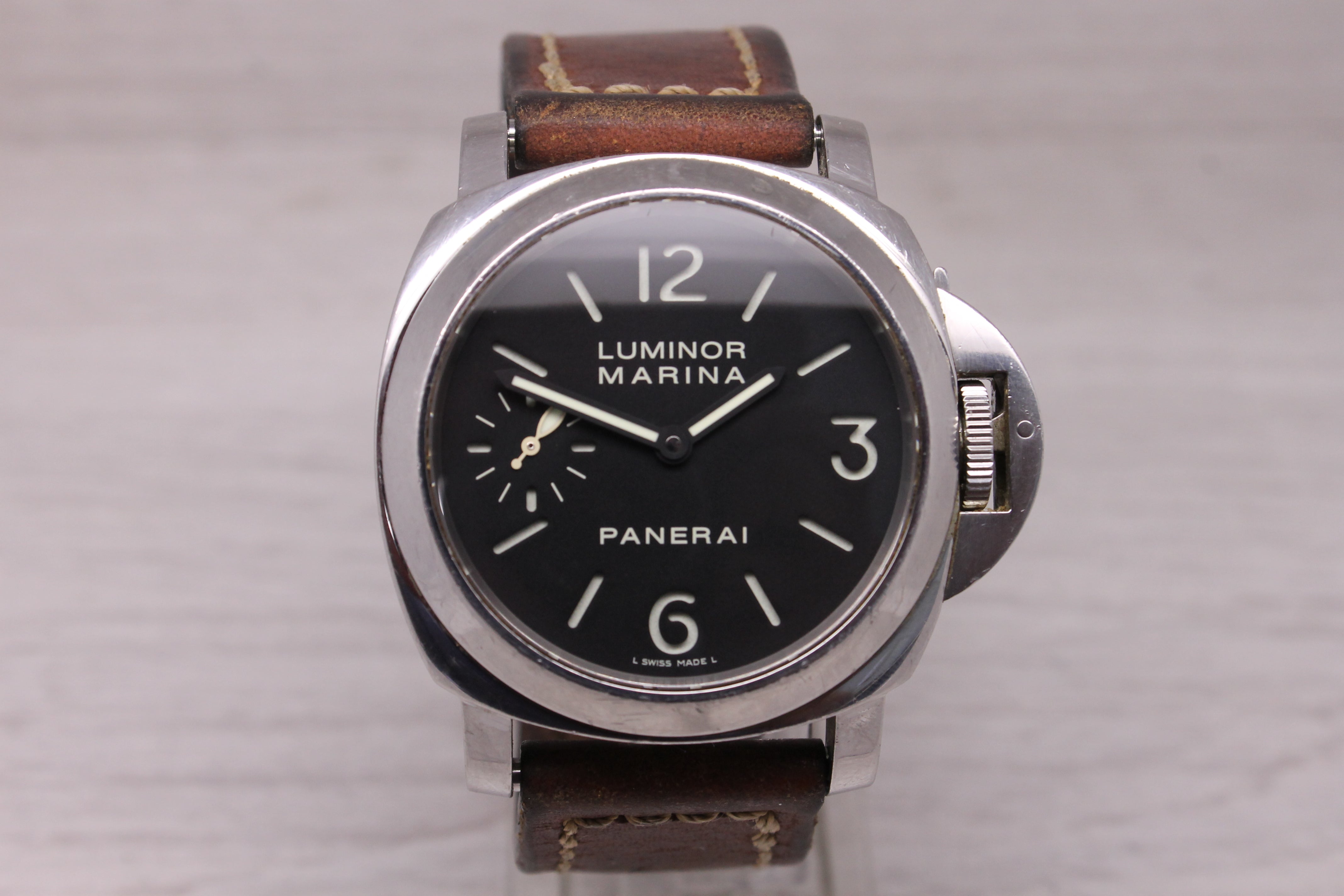 Panerai Luminor Marina PAM111 Mens 44mm Steel Manual Watch Sandwich Dial 00111