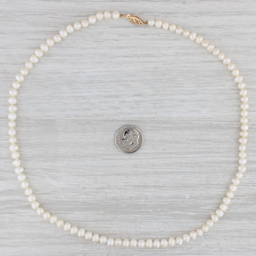 Light Gray Vintage Cultured Pearl Single Strand Necklace 14k Yellow Gold 17.5"