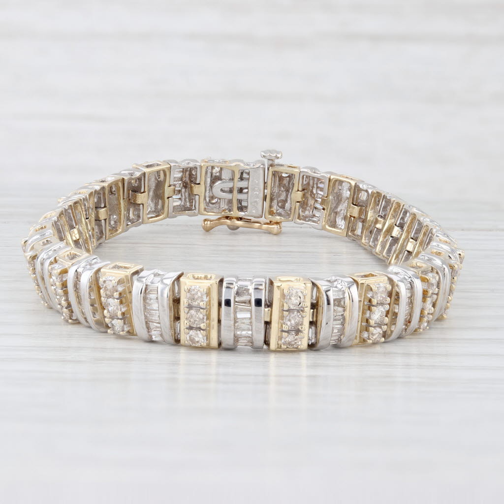 Light Gray 3.10ctw Diamond Bracelet 14k Yellow White Gold 7.25" 7.3mm