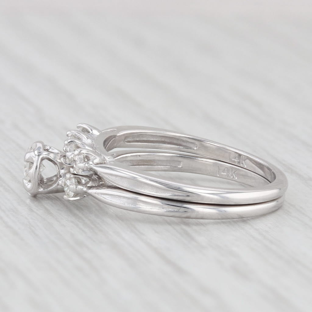 Light Gray 0.33ctw Diamond Engagement Ring Wedding Band Set 14k White Gold Vintage