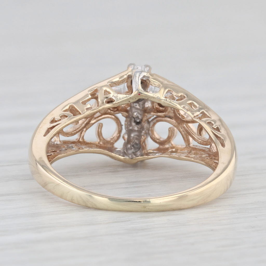 Light Gray Diamond Accented Cross Ring 10k Yellow Gold Size 5.25 Ornate Openwork