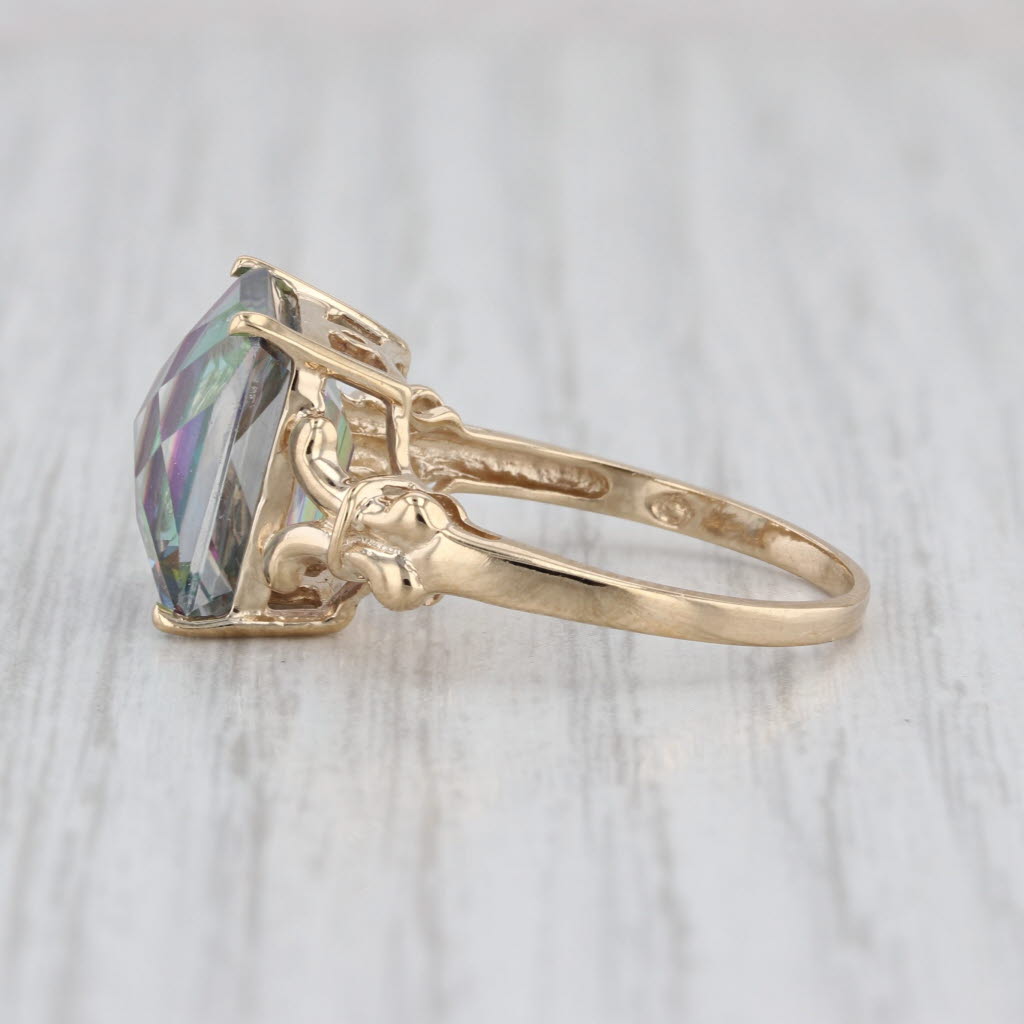 9.35ct Purple Green Mystic Topaz Solitaire Ring 14k Yellow Gold Size 8