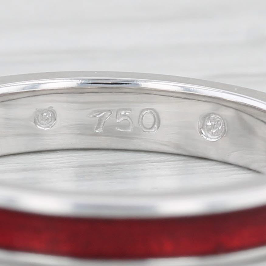 Light Gray Hidalgo Red Enamel Ring 18k White Gold Size 6.5 Stackable Band