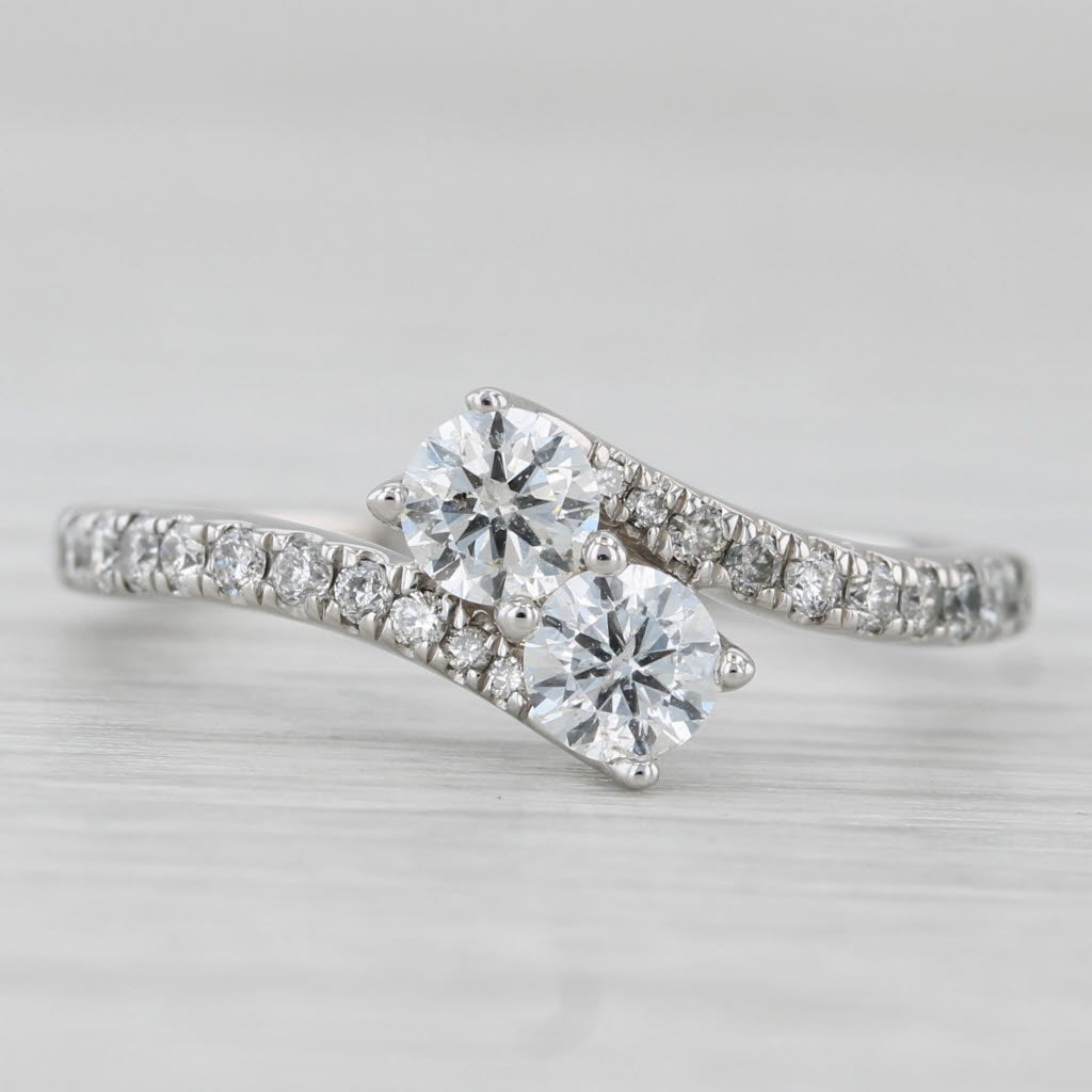 Light Gray 0.72ctw 2-Diamond Bypass Ring 14k White Gold Engagement Anniversary Size 7.5