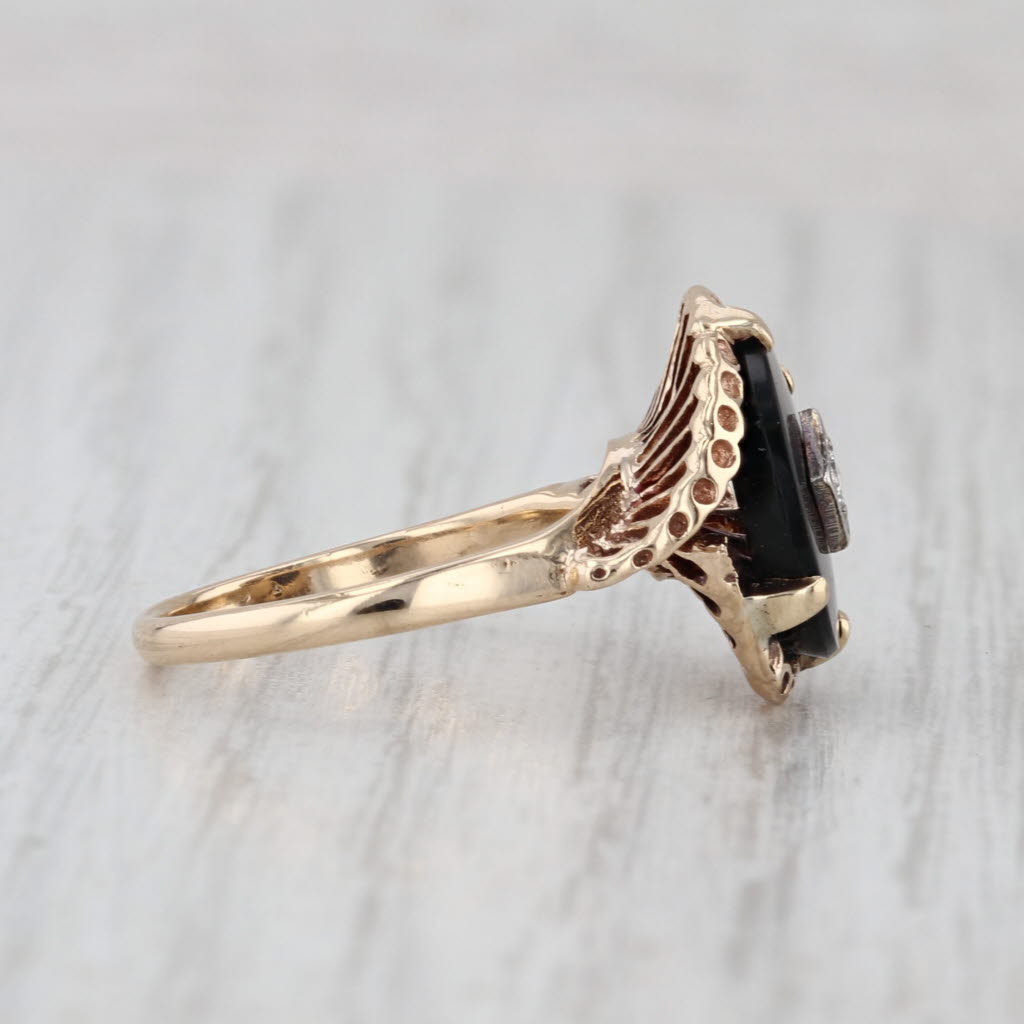 Vintage Onyx Signet Ring 10k Yellow Gold Size 6.25 Diamond Accent