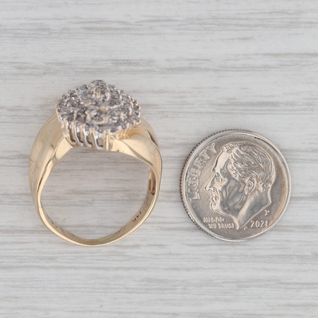 Gray 1ctw Diamond Cluster Ring 14k Yellow Gold Size 8 Bypass Cocktail