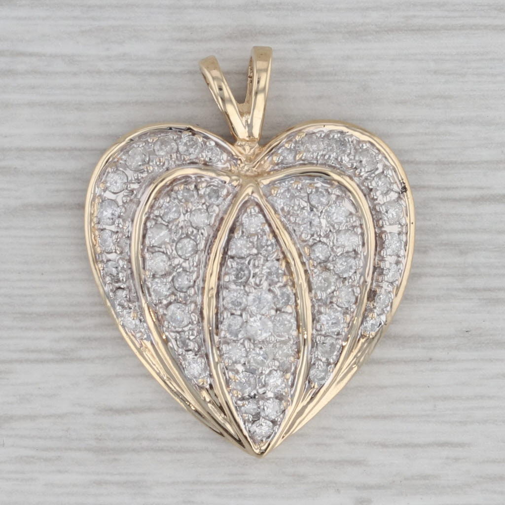 Gray Pave 0.90ctw Diamond Heart Pendant 10k Yellow Gold