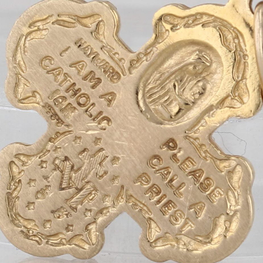 Catholic Call a Priest Emergency Cross Pendant 14k Yellow Gold Charm