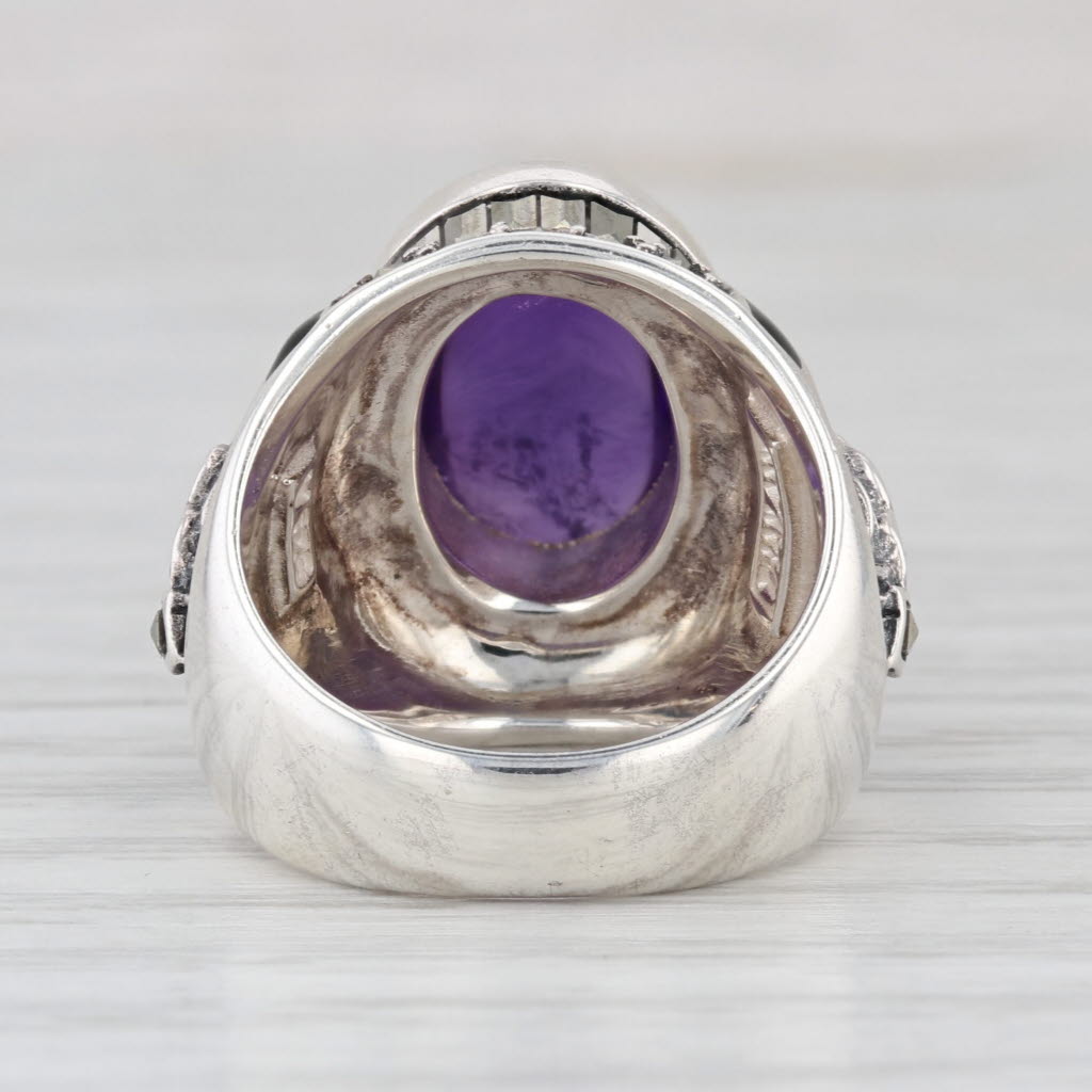 Amethyst Cabochon Marcasite Ring Sterling Silver Size 6 Statement