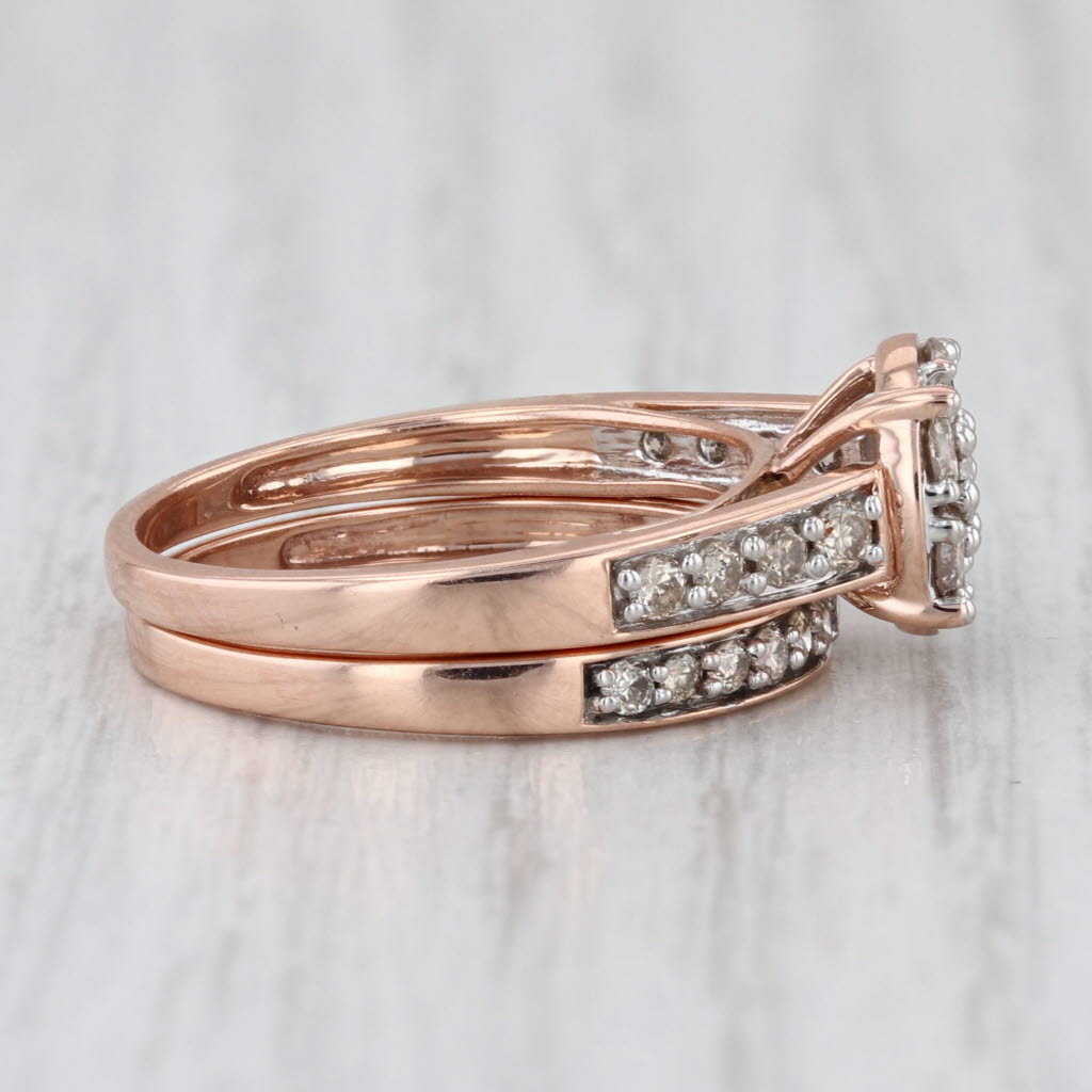 0.80ctw Diamond Cluster Engagement Ring Wedding Band Bridal Set 10k Rose Gold